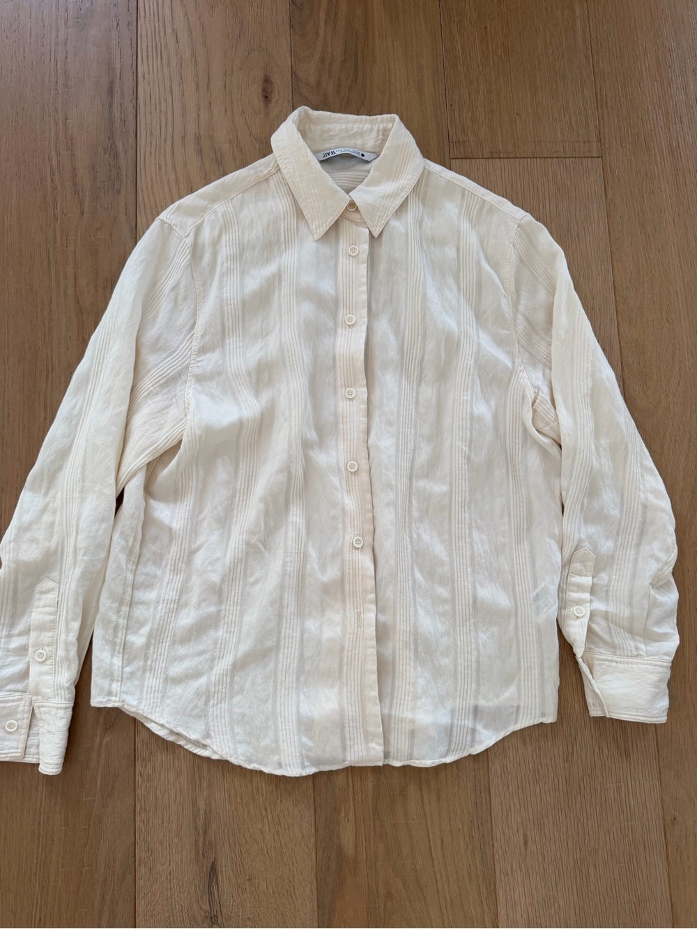 Zara Cream Long-Sleeve Button-Down Shirt